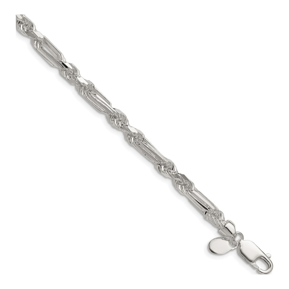 7 Inch Sterling Silver 4.75mm Diamond-Cut Figarope Chain Bracelet with Lobster Clasp