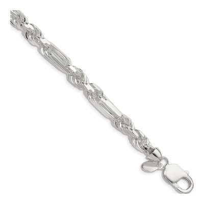 Sterling Silver 7mm Diamond-Cut Figarope Chain Bracelet