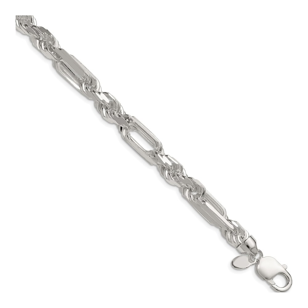 8 Inch Sterling Silver 8mm Diamond-Cut Figarope Chain Bracelet with Lobster Clasp