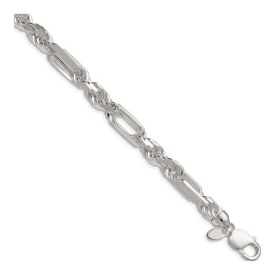 Sterling Silver 8mm Diamond-Cut Figarope Chain Bracelet