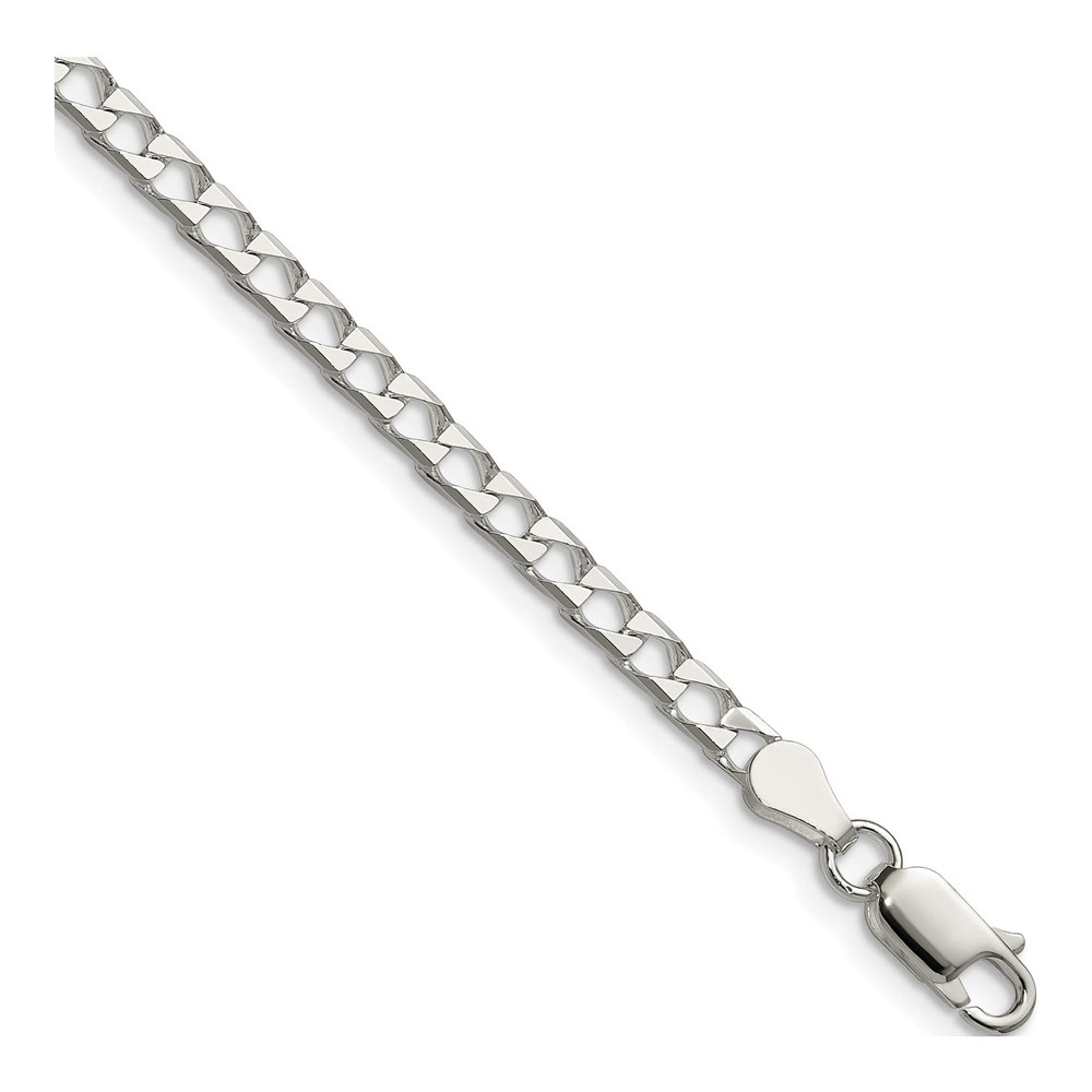 22 Inch Sterling Silver 3.25mm Diamond-Cut Square Curb Chain Necklace with Lobster Clasp