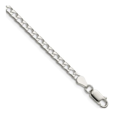 Sterling Silver 3.25mm Diamond-Cut Square Curb Chain Bracelet