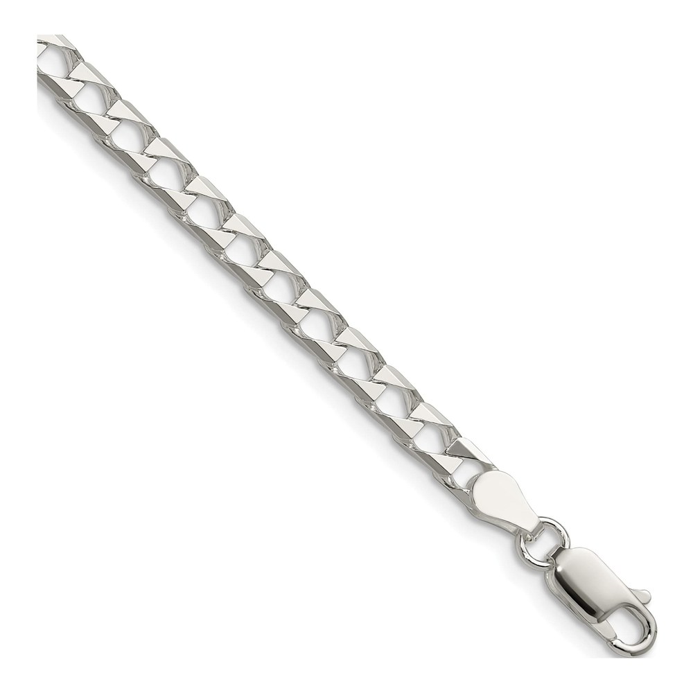 8 Inch Sterling Silver 4mm Diamond-Cut Square Curb Chain Bracelet with Lobster Clasp
