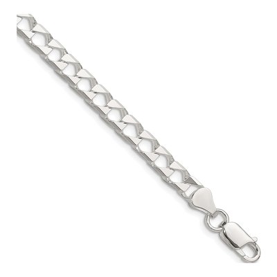Sterling Silver 5.75mm Diamond-Cut Square Curb Chain Bracelet