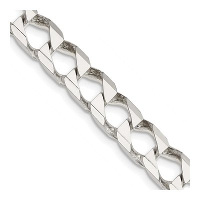 Sterling Silver 7.2mm Diamond-Cut Square Curb Chain