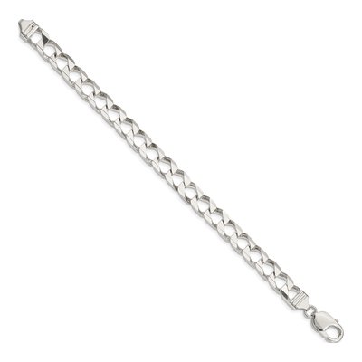 Sterling Silver 7.2mm Diamond-Cut Square Curb Chain Bracelet – view 2