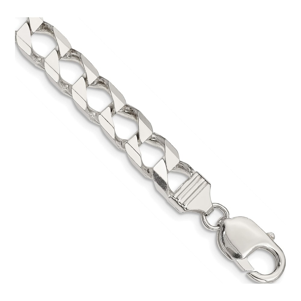 Sterling Silver 7.2mm Diamond-Cut Curb Bracelet