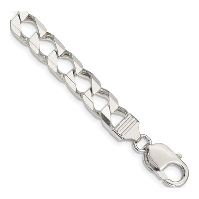 Sterling Silver 7.2mm Diamond-Cut Square Curb Chain Bracelet