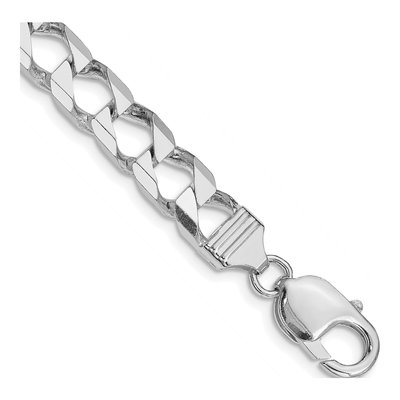 Sterling Silver 7.2mm Diamond-Cut Square Curb Chain Bracelet