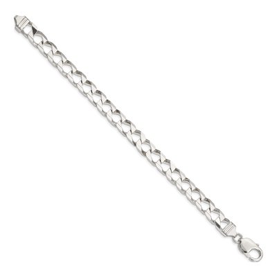 Sterling Silver 8.6mm Diamond-Cut Square Curb Chain Bracelet – view 2
