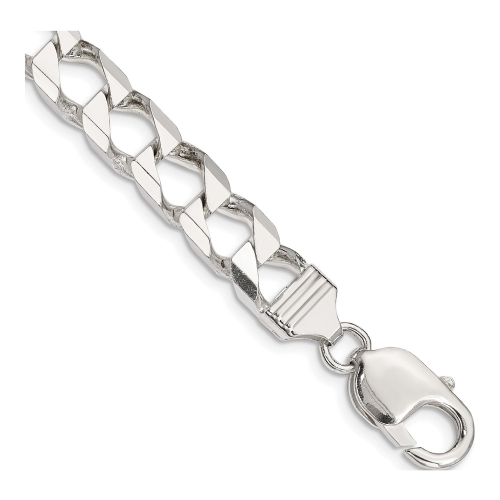 Sterling Silver 8.6mm Diamond-Cut Square Curb Chain Bracelet