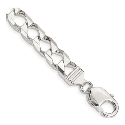 Sterling Silver 8.6mm Diamond-Cut Square Curb Chain Bracelet
