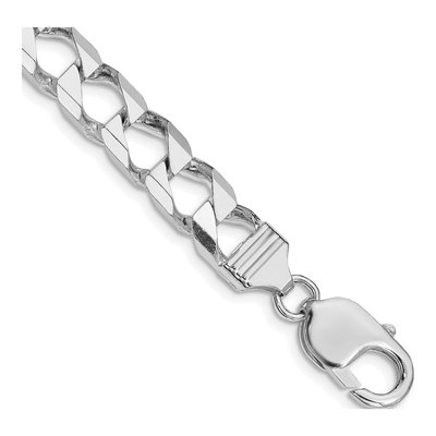 Sterling Silver 8.6mm Diamond-Cut Square Curb Chain Bracelet