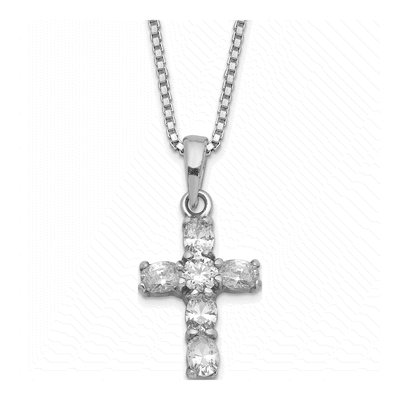 Sterling Silver CZ Cross Pendant Necklace