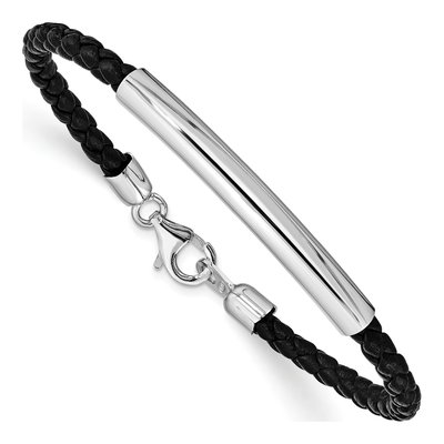 Sterling Silver Braided Black Leather Bracelet