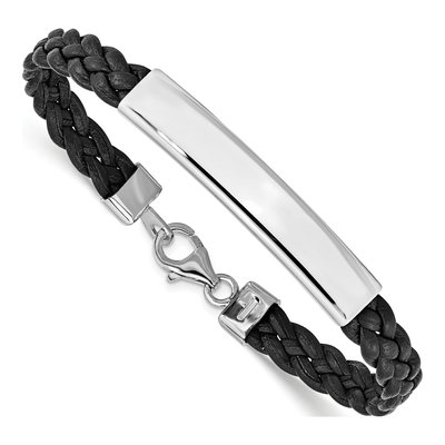 Sterling Silver Black Leather Braided Bracelet