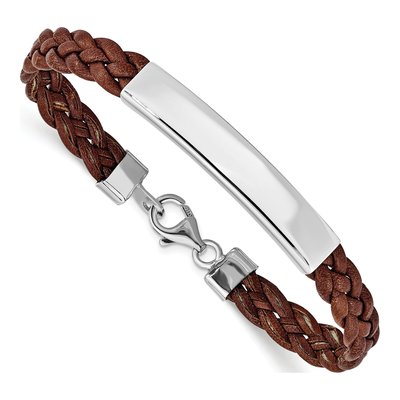 Sterling Silver Braided Brown Leather Bracelet