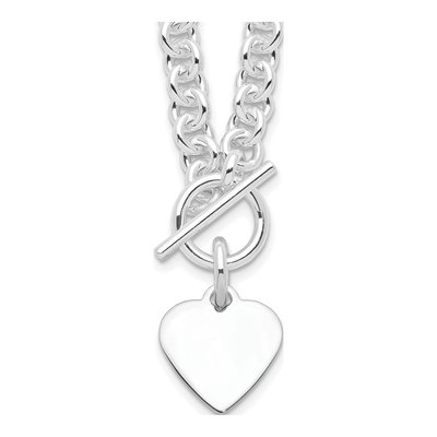 Sterling Silver Heart Disc Toggle Necklace