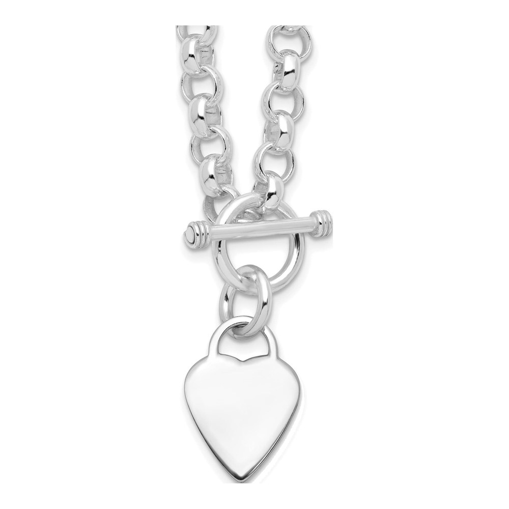 18 Inch Sterling Silver Rh-Plated Heart Disc On Toggle Necklace