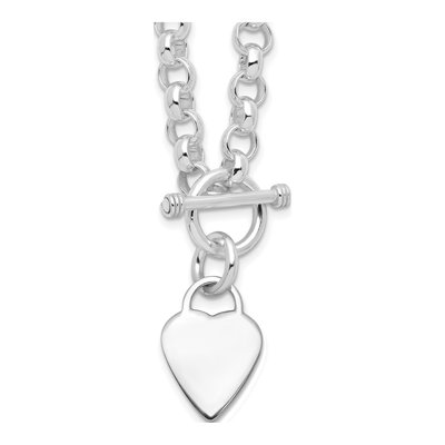 Sterling Silver Heart Disc Toggle Pendant Necklace