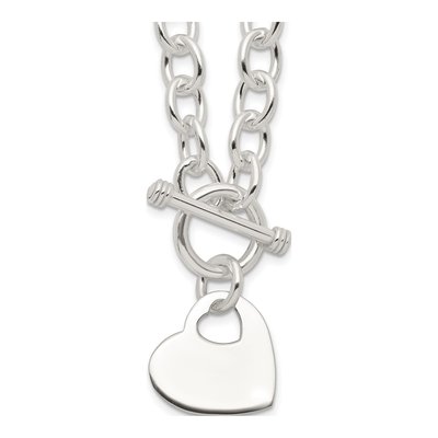 Sterling Silver Heart Disc Toggle Pendant Necklace