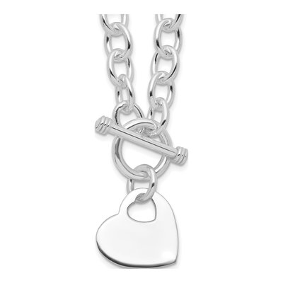 Sterling Silver Heart Disc Toggle Pendant Necklace