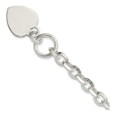 Sterling Silver Heart Disc Toggle Bracelet