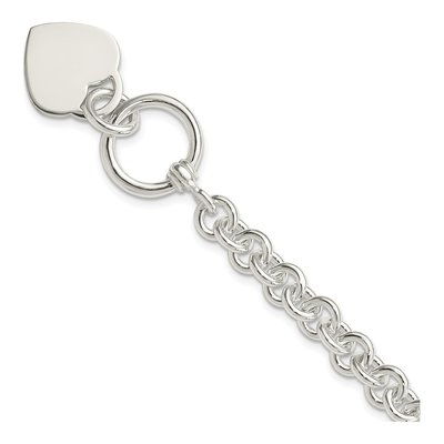Sterling Silver Heart Disc Toggle Bracelet