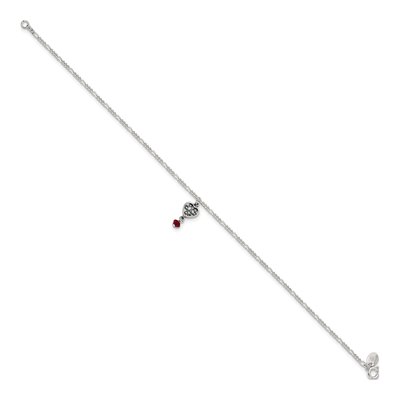 Sterling Silver Crystal Dangling Antiqued Heart Anklet – view 3