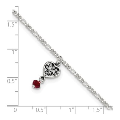 Sterling Silver Crystal Dangling Antiqued Heart Anklet – view 5