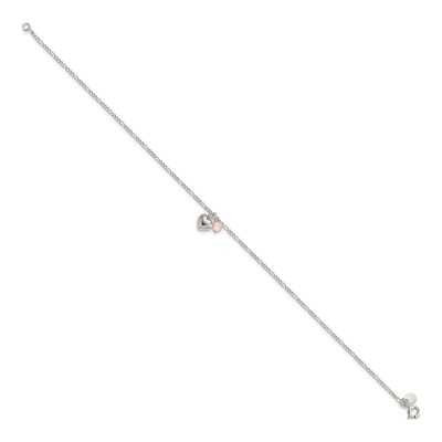 Sterling Silver Cherry Quartz Heart Figaro Anklet – view 3