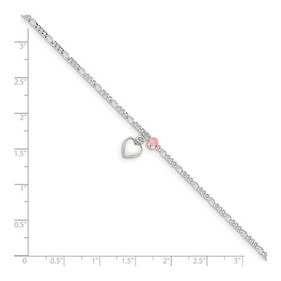 Sterling Silver Cherry Quartz Heart Figaro Anklet – view 4
