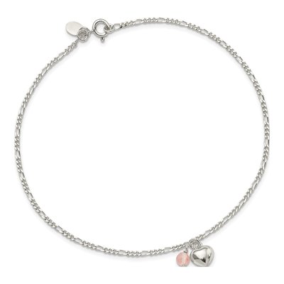 Sterling Silver Cherry Quartz Heart Figaro Anklet – view 5