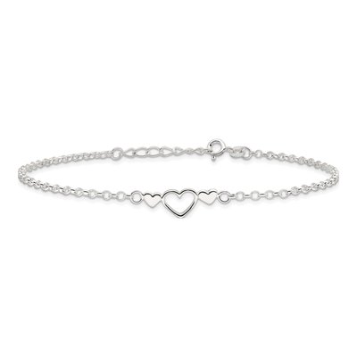 Sterling Silver Three Hearts Anklet – view 4