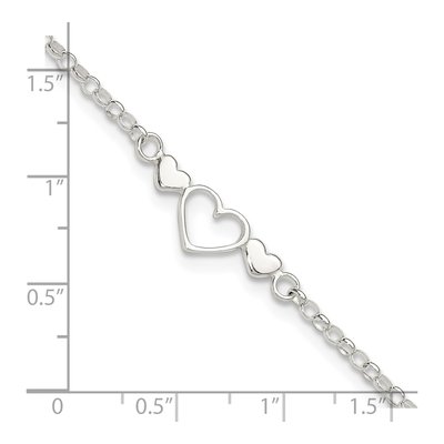 Sterling Silver Three Hearts Anklet – view 5
