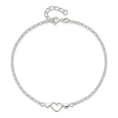 Sterling Silver Three Hearts Anklet – view 6