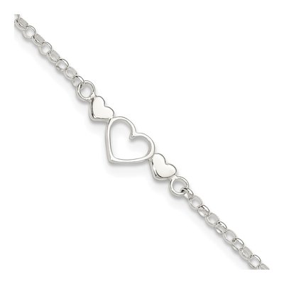 Sterling Silver Three Hearts Anklet