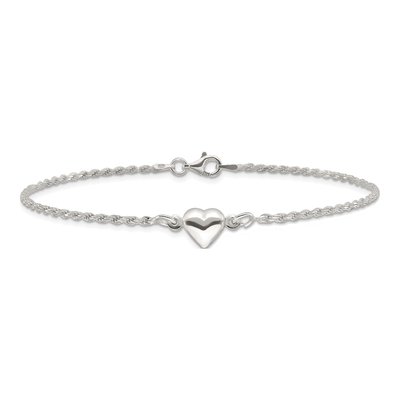 Sterling Silver Puffed Heart Anklet – view 4