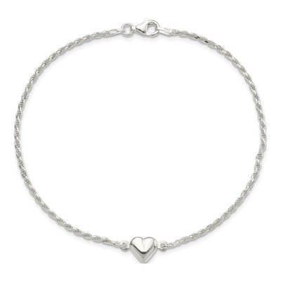 Sterling Silver Puffed Heart Anklet – view 6