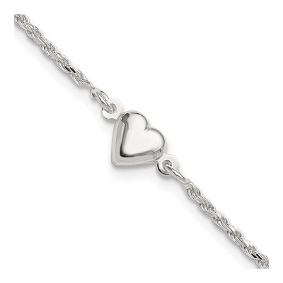 Sterling Silver Puffed Heart Anklet