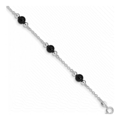 Sterling Silver Onyx Anklet