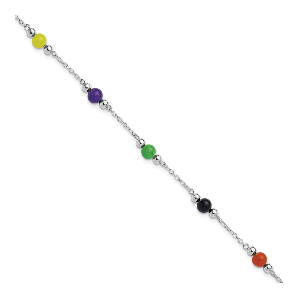 Sterling Silver Multi-Color Jade Anklet