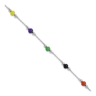 Sterling Silver Multi-Color Jade Anklet