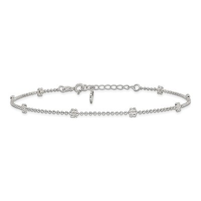 Sterling Silver Flower Station Beaded Anklet – view 4