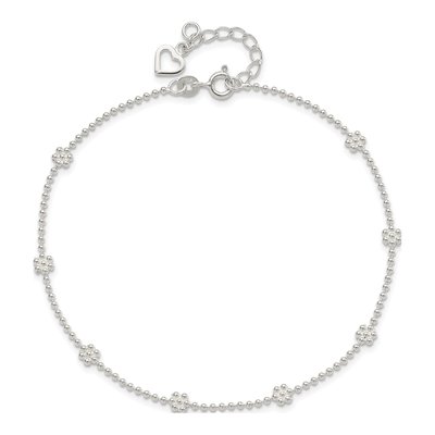 Sterling Silver Flower Station Beaded Anklet – view 7