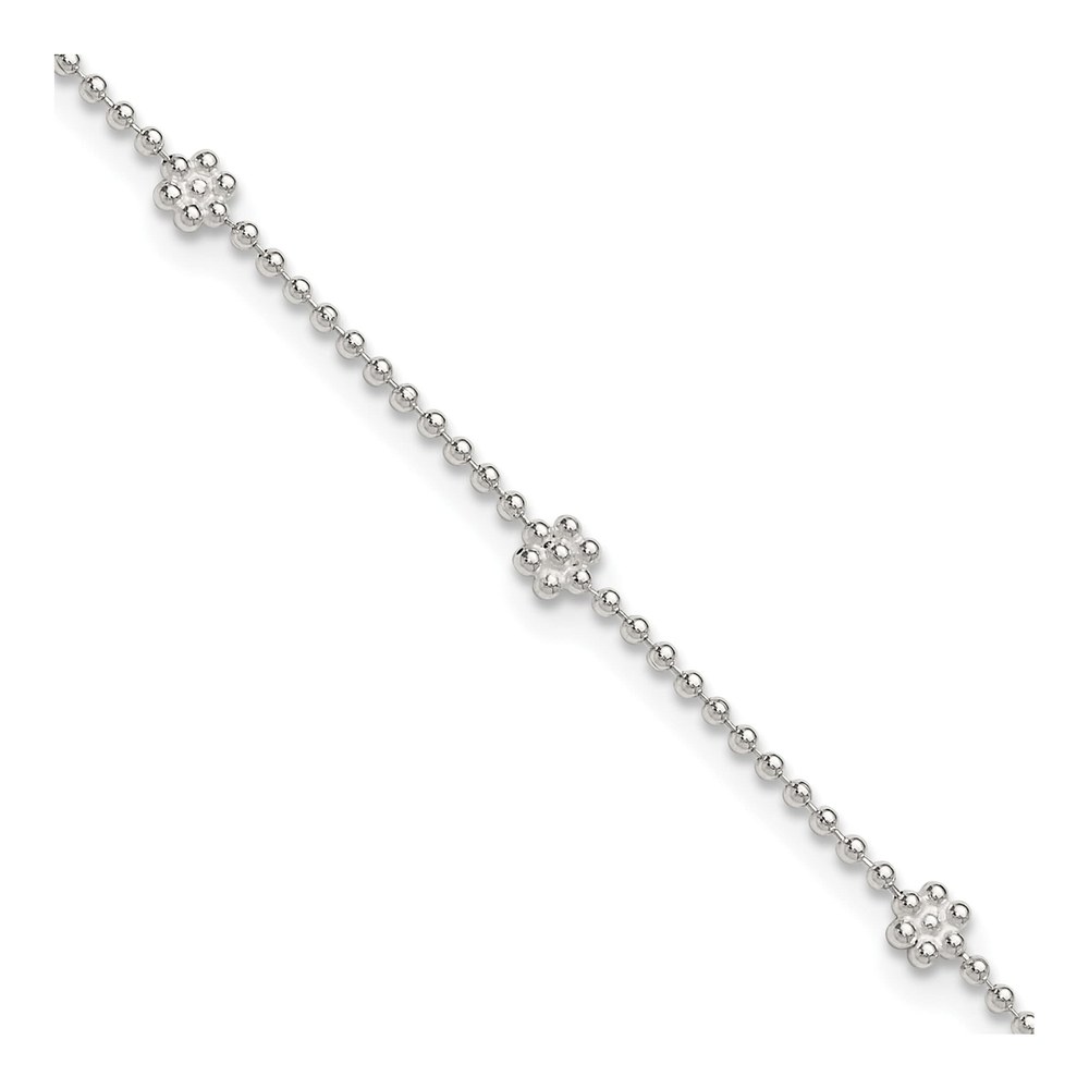 Sterling Silver Flower Station Beaded Anklet
