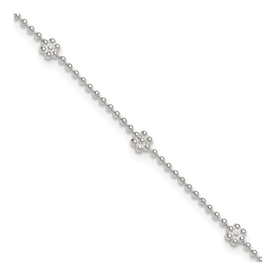 Sterling Silver Flower Station Beaded Anklet