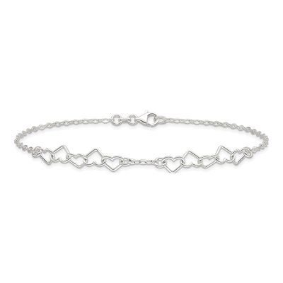 Sterling Silver Fancy Heart Link Anklet – view 4