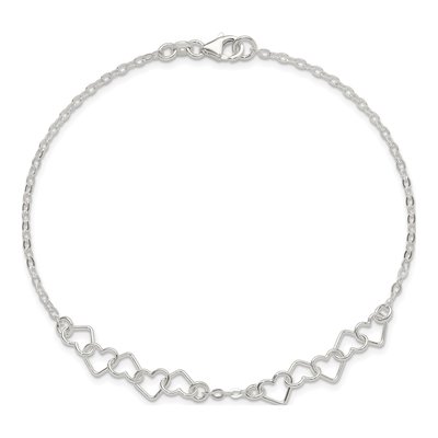 Sterling Silver Fancy Heart Link Anklet – view 6