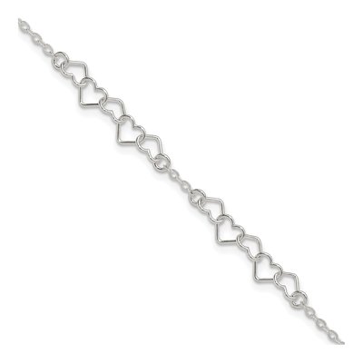 Sterling Silver Fancy Heart Link Anklet